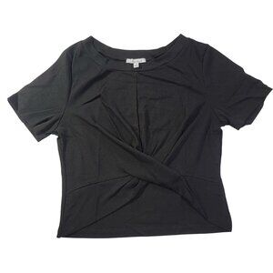 White Birch Womens Large Soft Black Cross Hem Crop Top Front Twist New in Bag